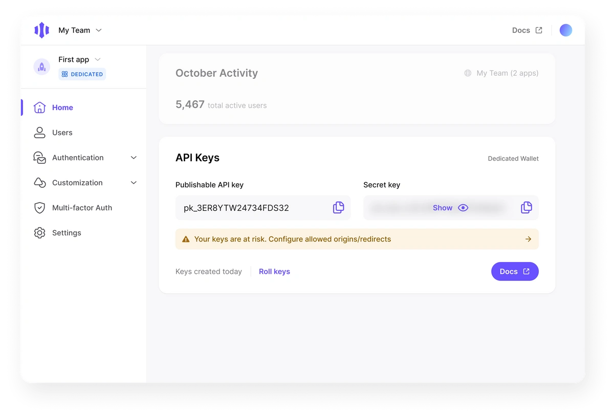 Domain allowlist entry point in Magic Dashboard