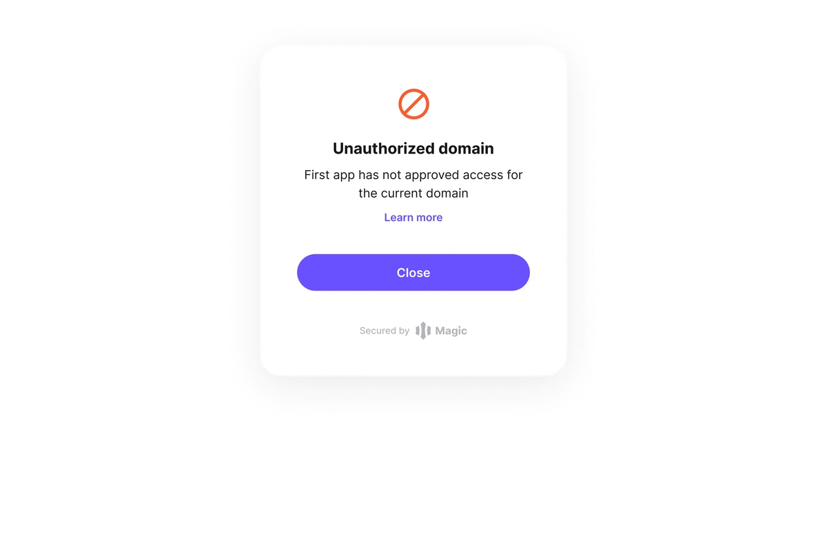 Error message shown to users when accessing from unauthorized domains