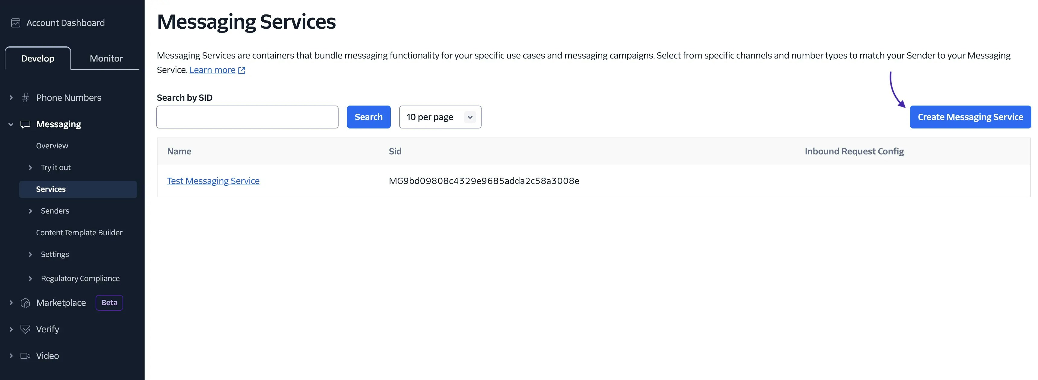 twilio-create-messaging-service