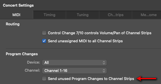 Main Stage Concert Settings Midi Tab Pn