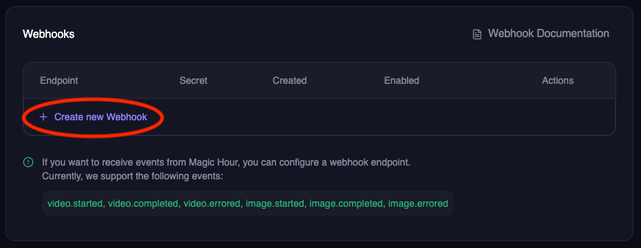 Webhook Table