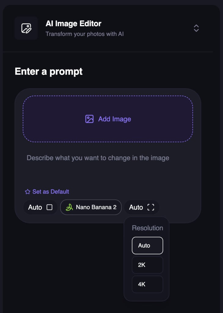 Choose Output Resolution in AI Image Editor
v2
