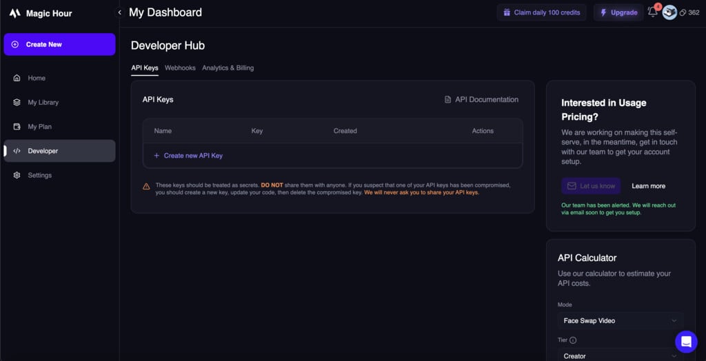 Developer Hub with API Keys