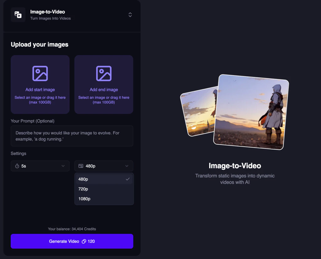720p and 1080p resolution for Image to Video and Text to
Video