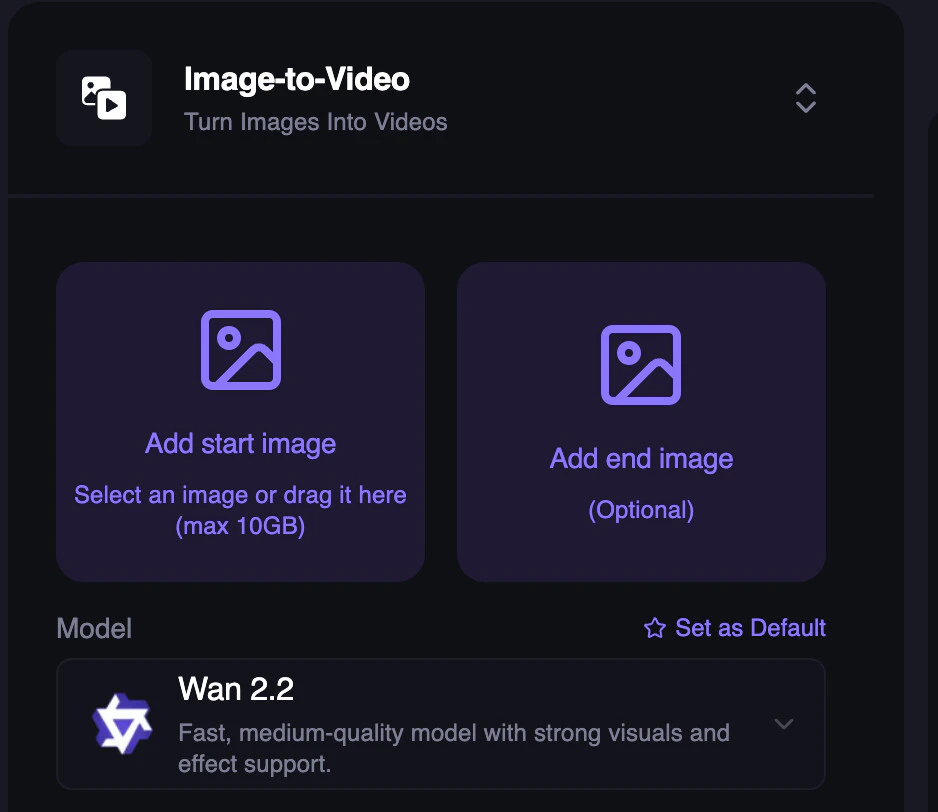 Added Wan 2.2 for Image-to-Video and
Text-to-Video