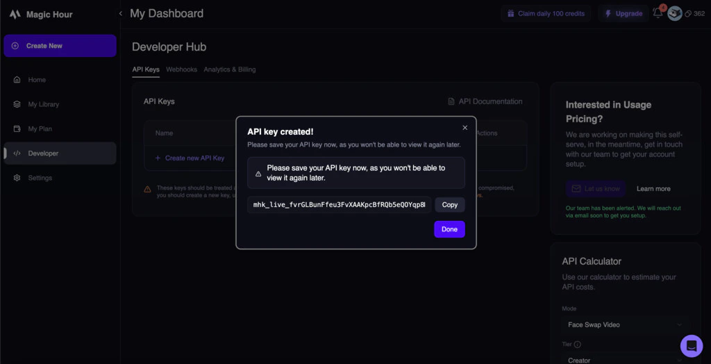API Keys list
