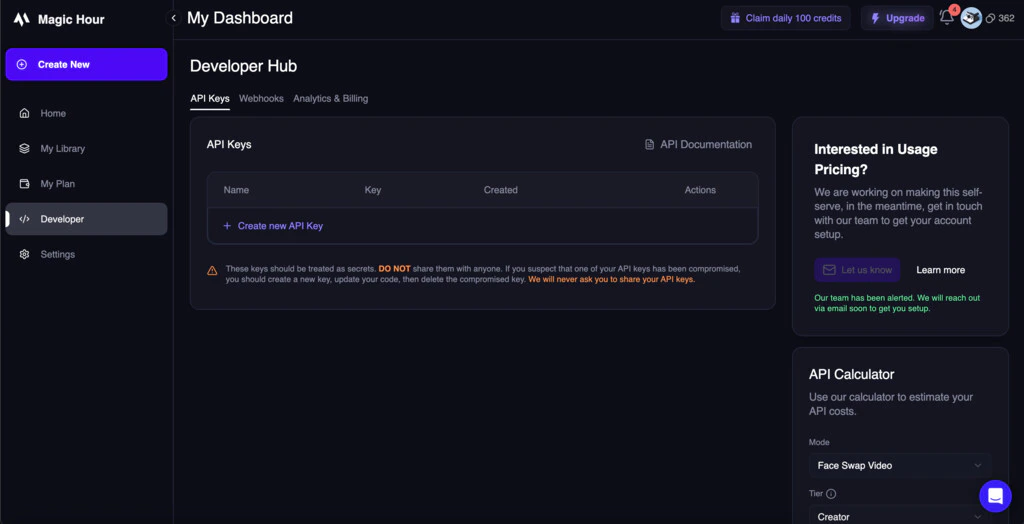 Developer Hub with API Keys