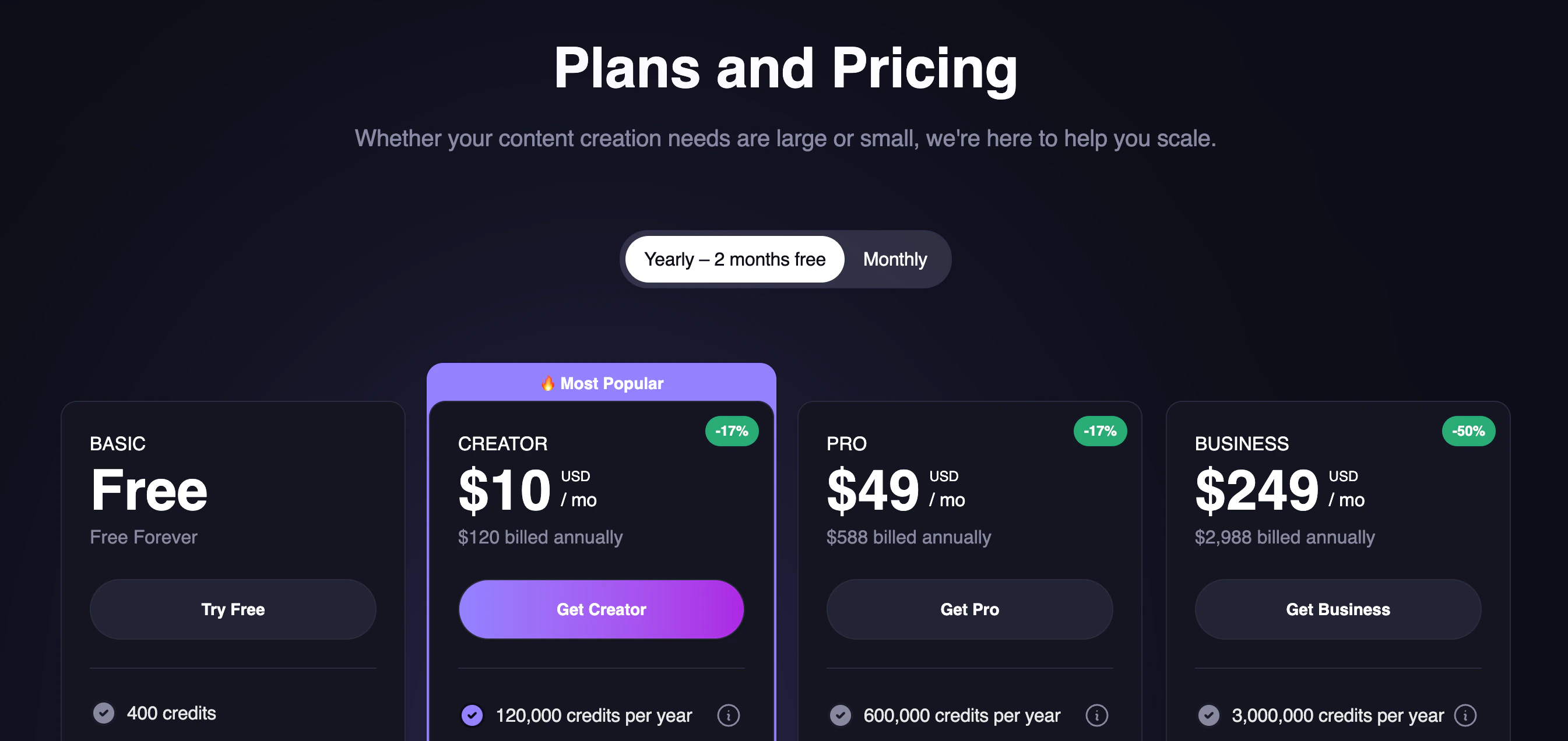 Pricing Page