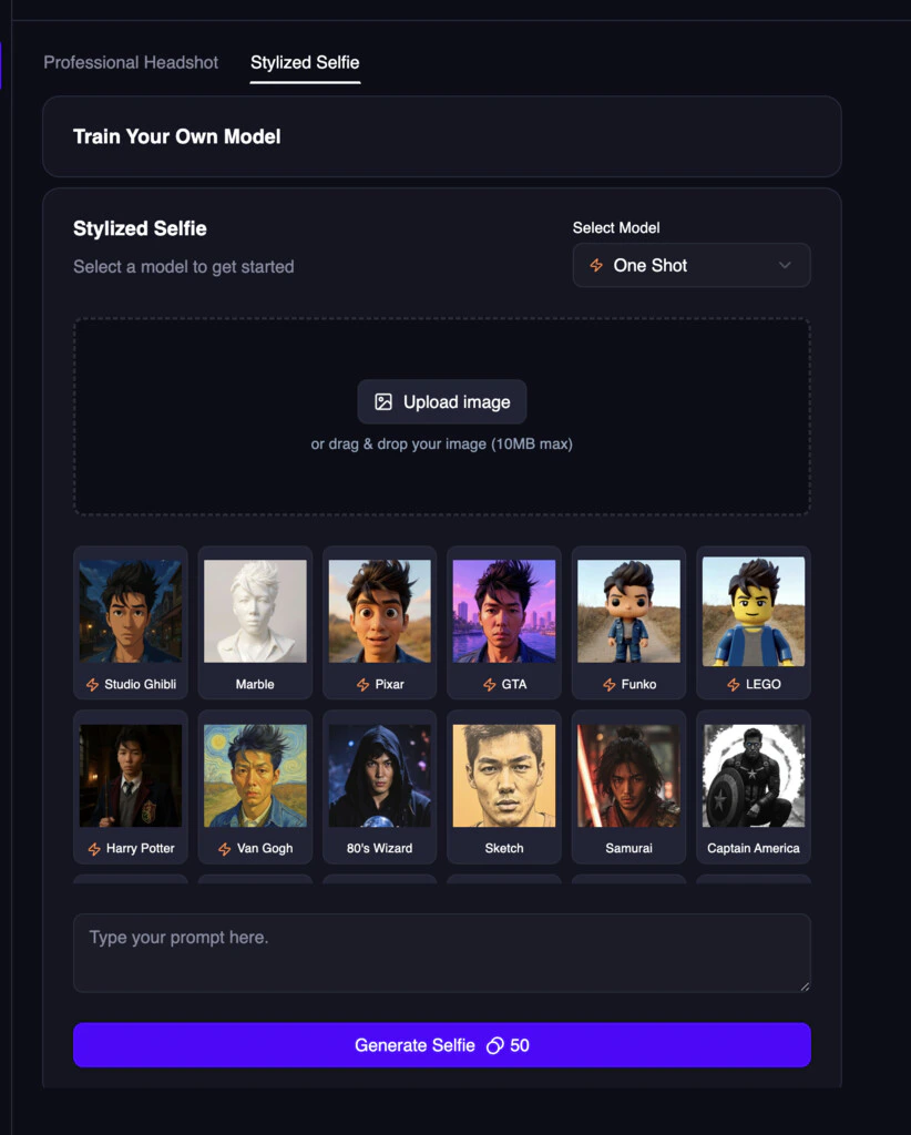 AI Selfie Generator One-shot Style