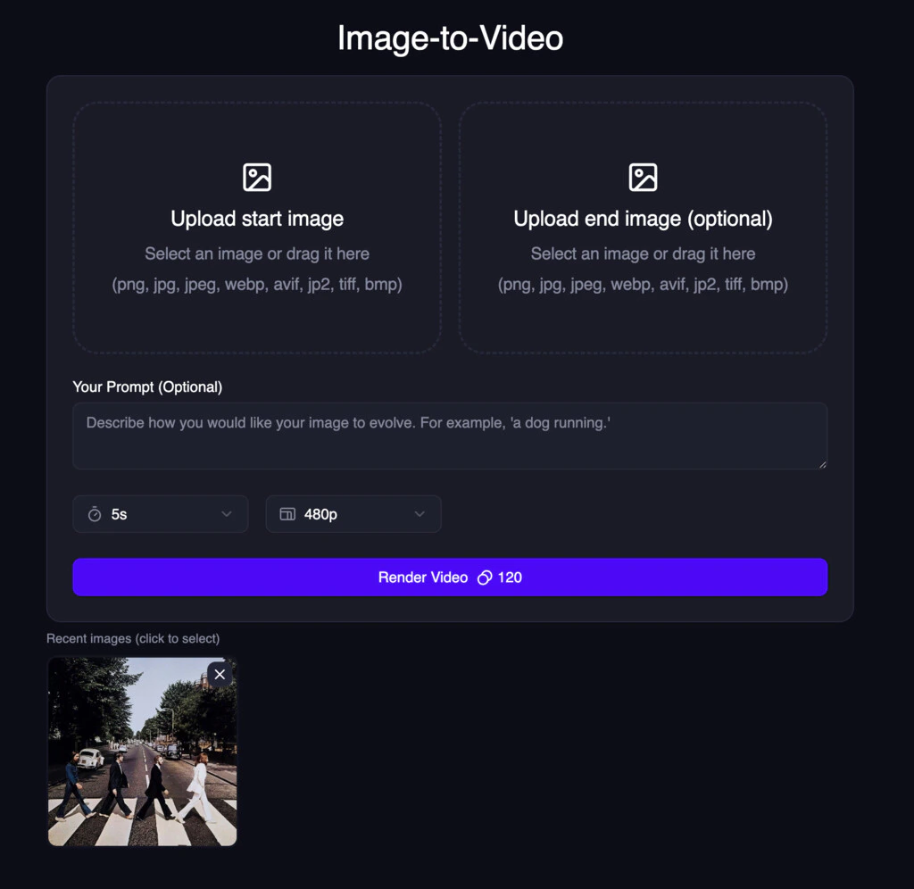 Recent images for Image to
Video