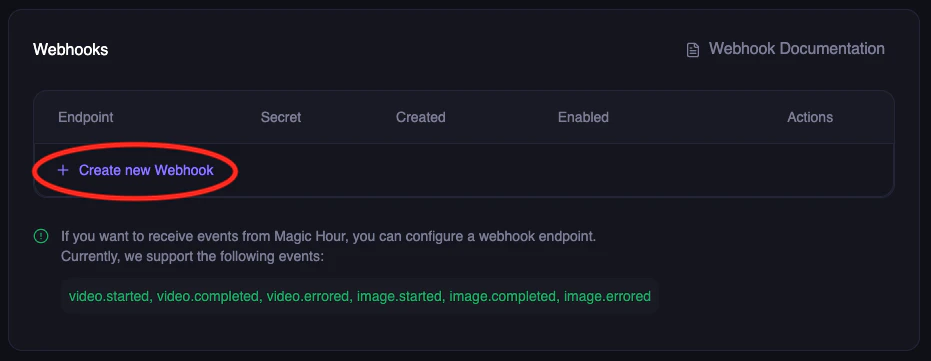 Webhook Table