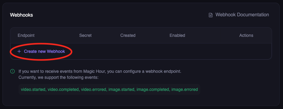 Webhook Table