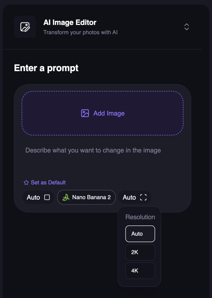 Choose Output Resolution in AI Image Editor
v2