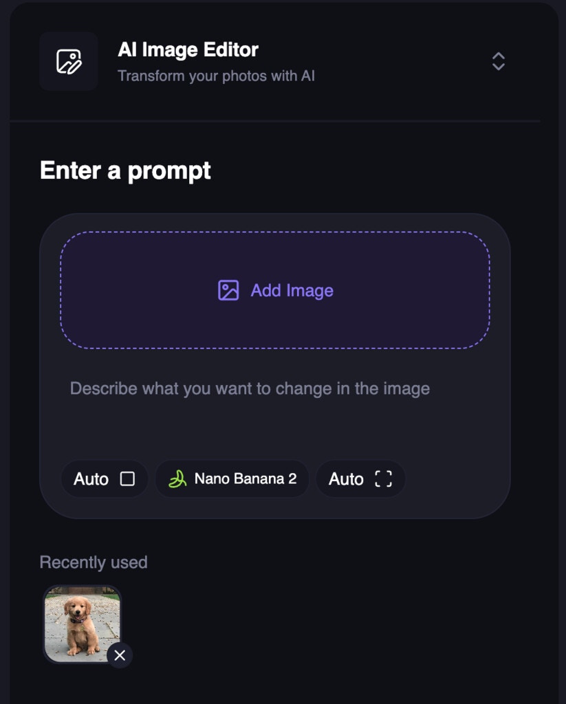 Previously Used Images in AI Image Editor
(Desktop)