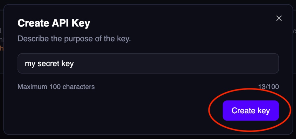 Create API Key Modal