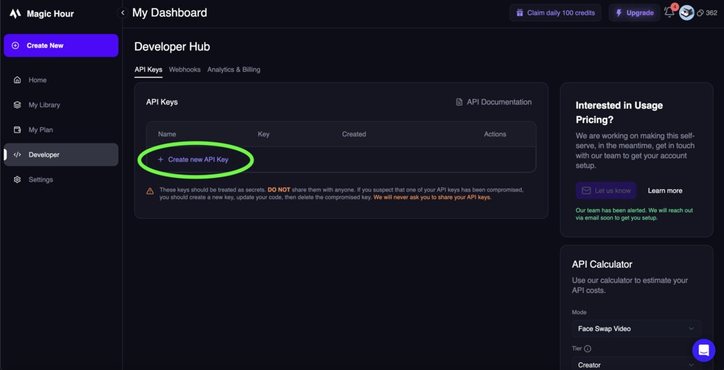 Create API Key button