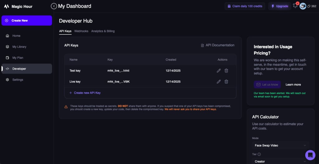API Keys list