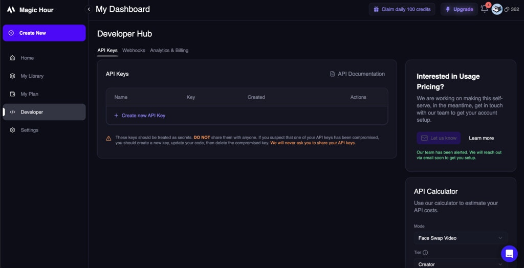 Developer Hub with API Keys