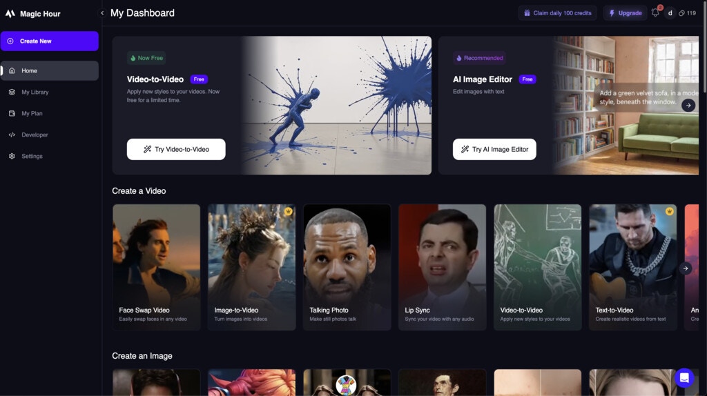 New /create page UI for desktop users