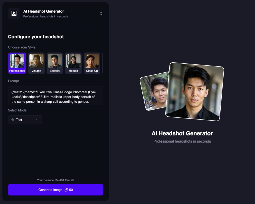 New UI for AI Headshot Generator
