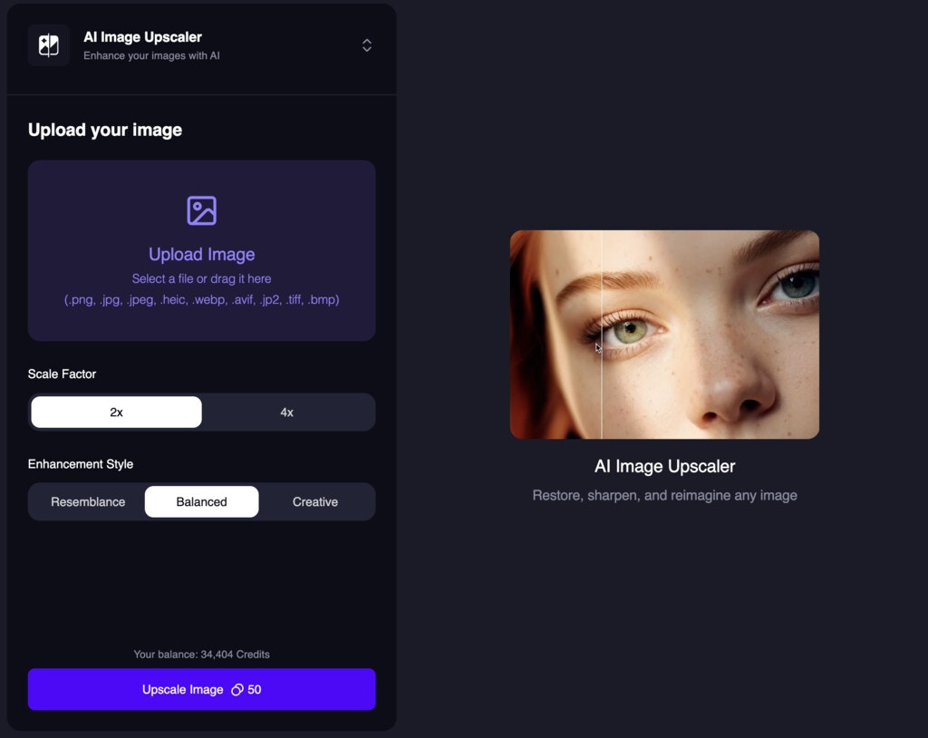 New UI for AI Image Upscaler