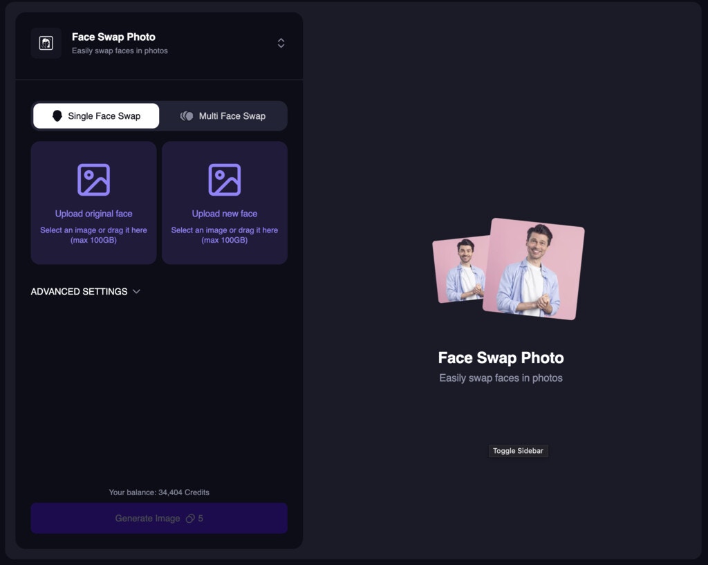 New UI for Face Swap Photo
