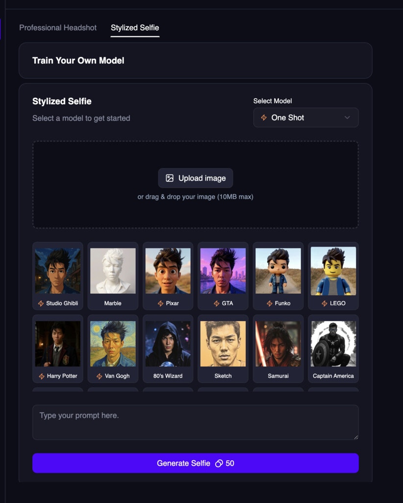 AI Selfie Generator One-shot Style