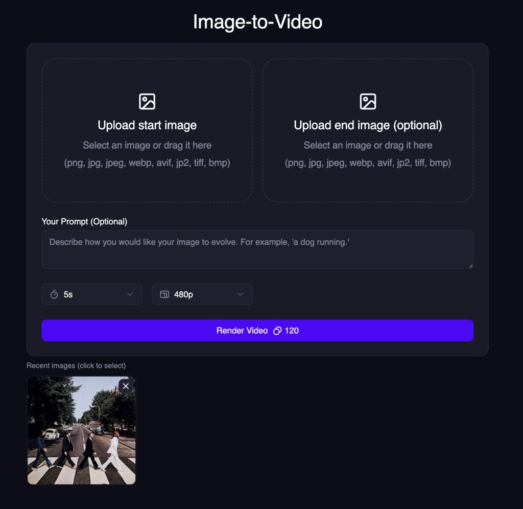 Recent images for Image to
Video