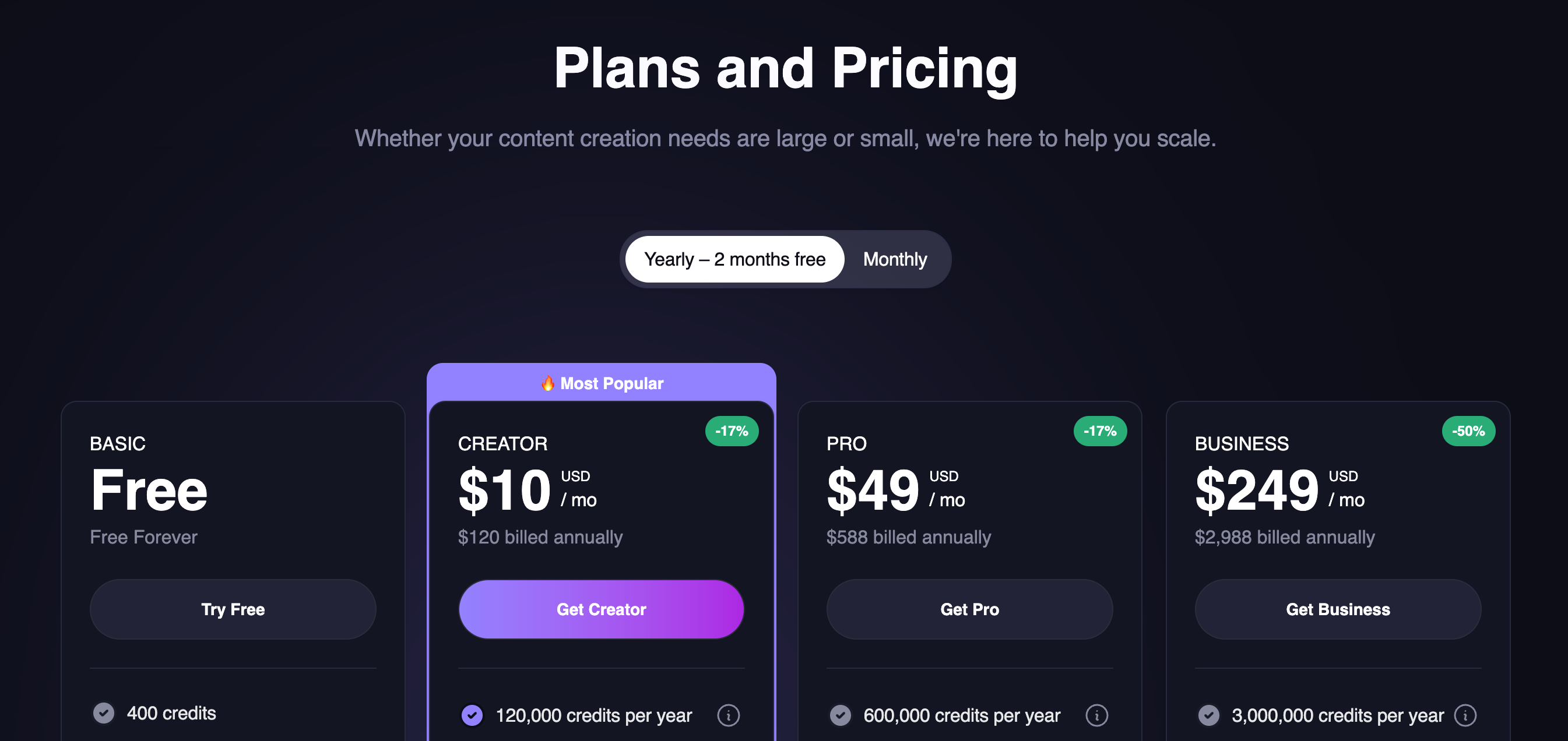 Pricing Page