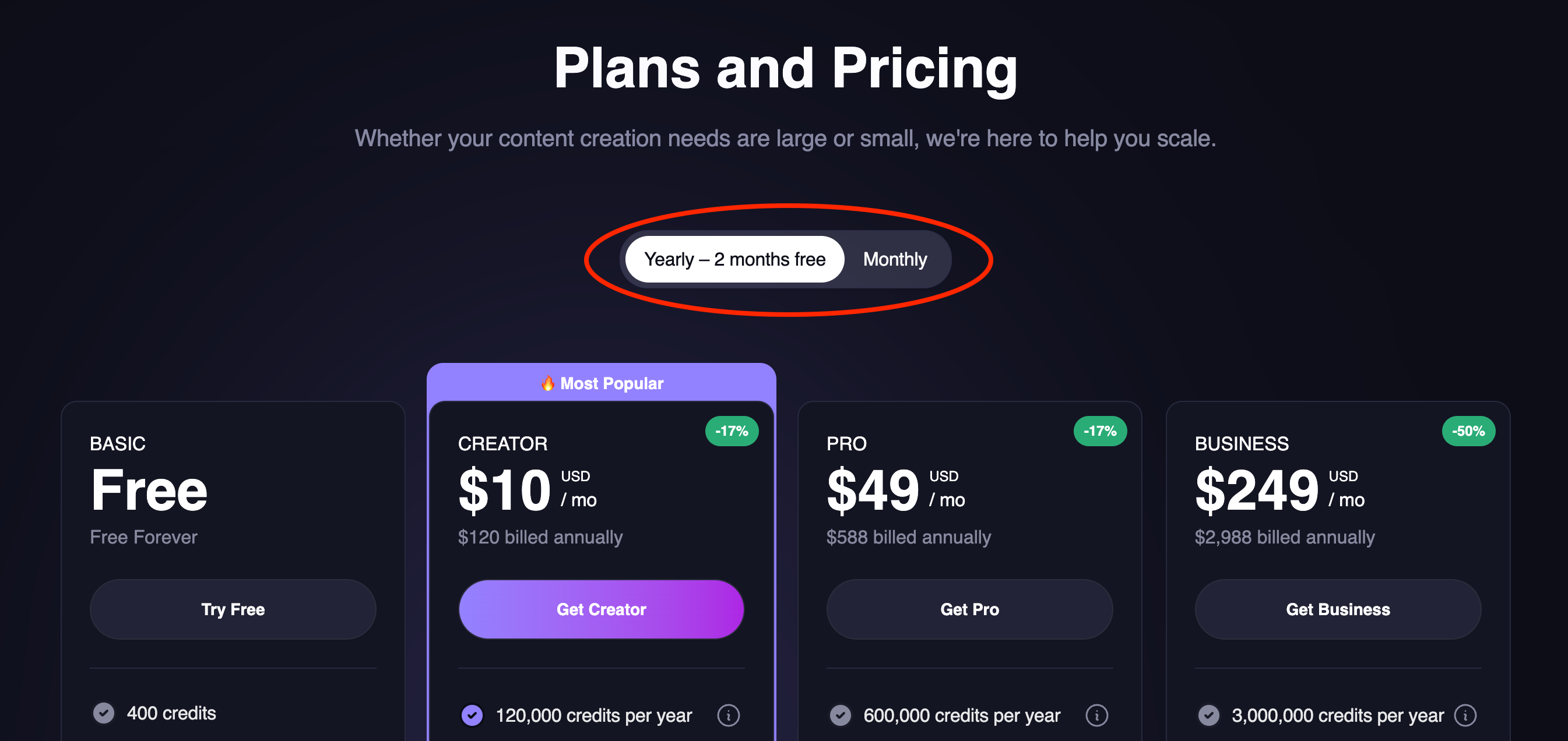 Pricing Page