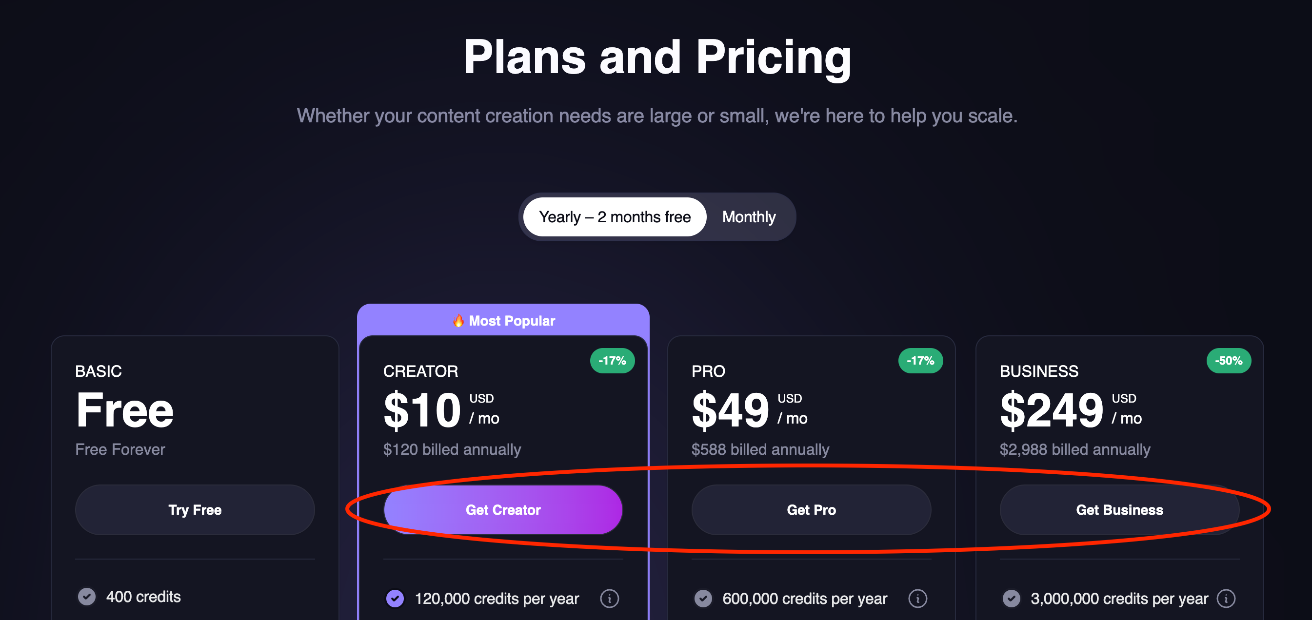 Pricing Page