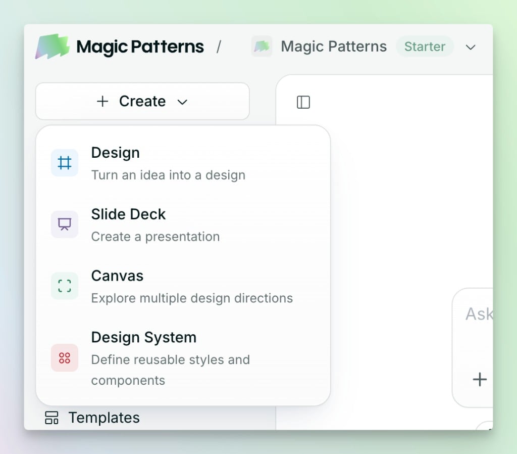 Slide Deck option in the Create menu