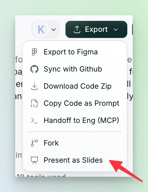 Present as Slides option in the Export menu