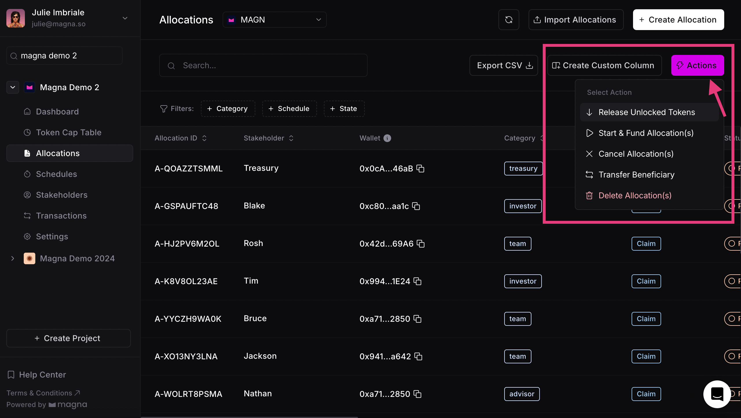 allocation actions