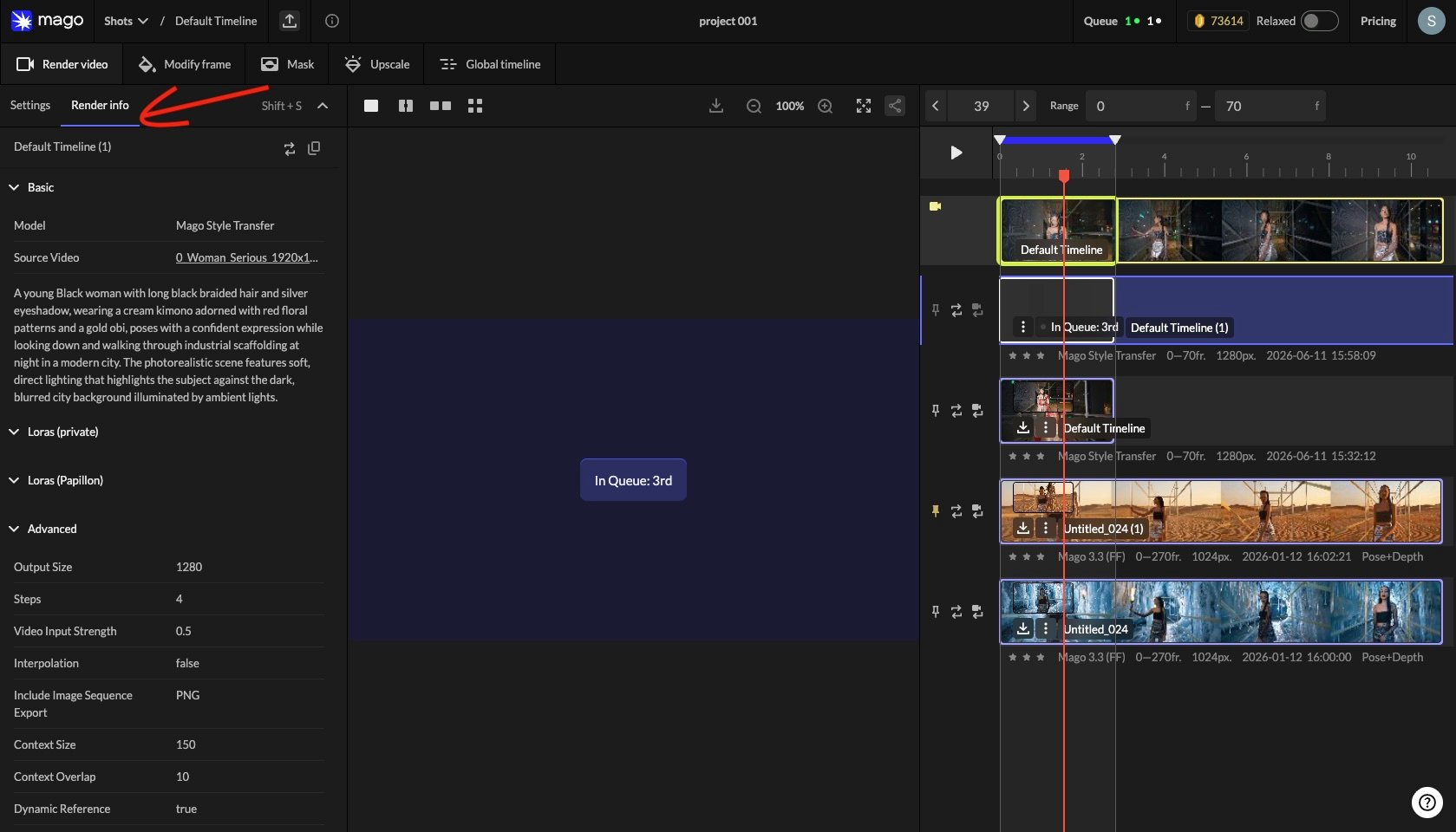 Render Info tab showing a track's metadata.