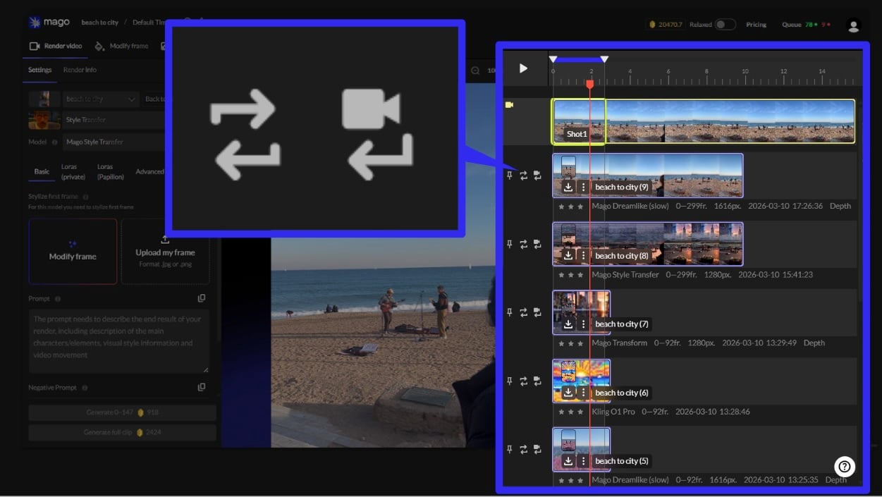 A render track with side buttons, badges, and 3-dot menu annotated.