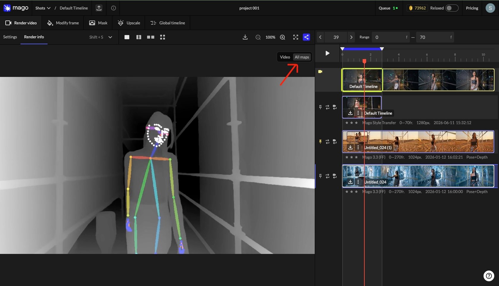 ControlNet (depth/pose) map shown alongside a render.