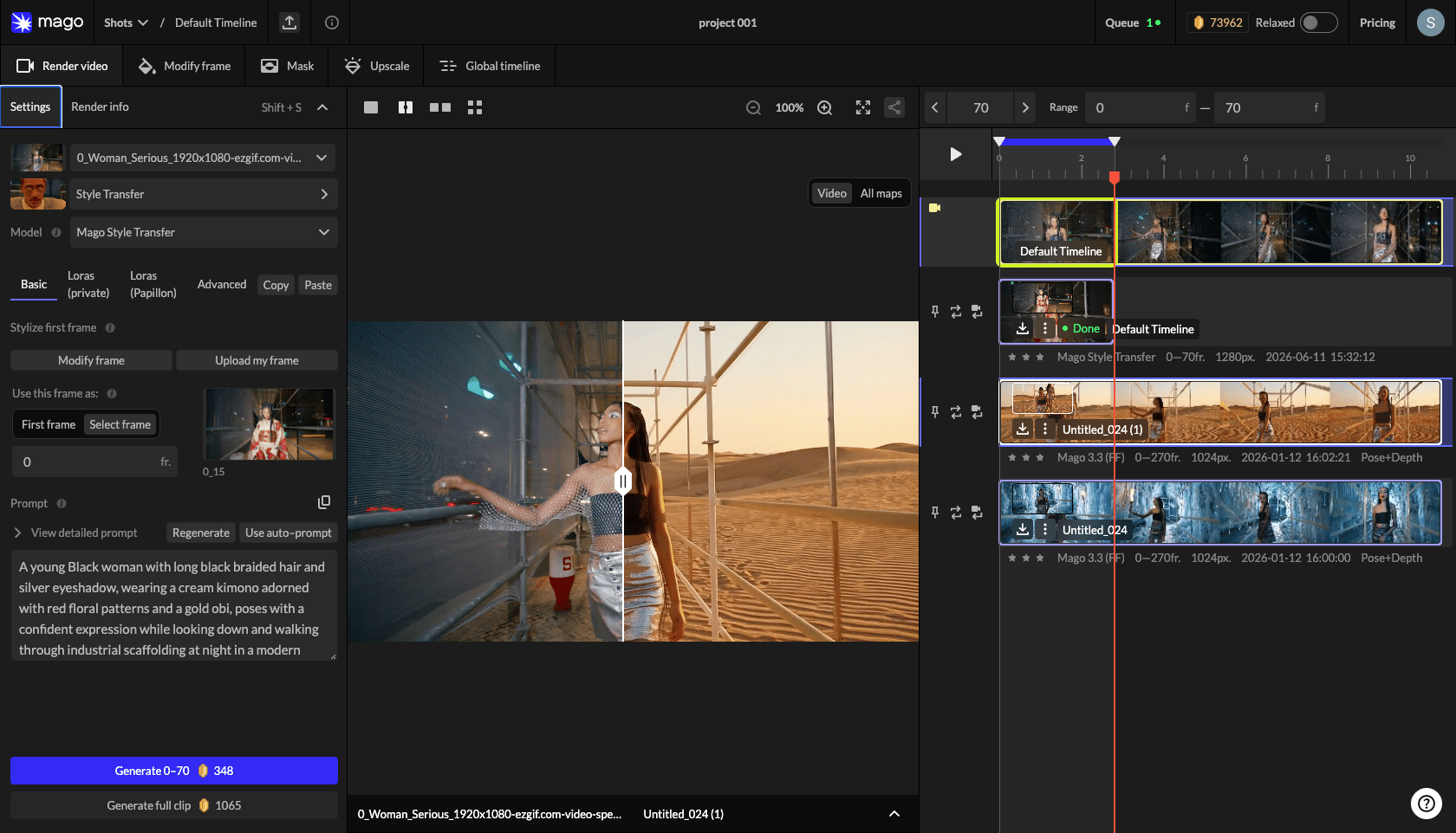 Render Video workspace, full layout.