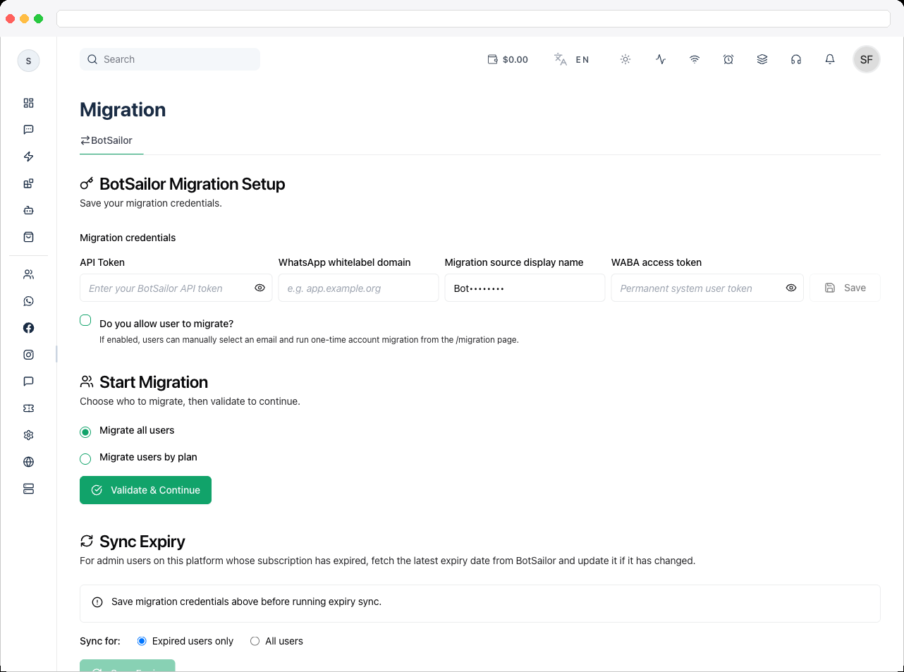 Map Packages to Plans step showing BotSailor packages mapped to local plans with billing cycle selectors