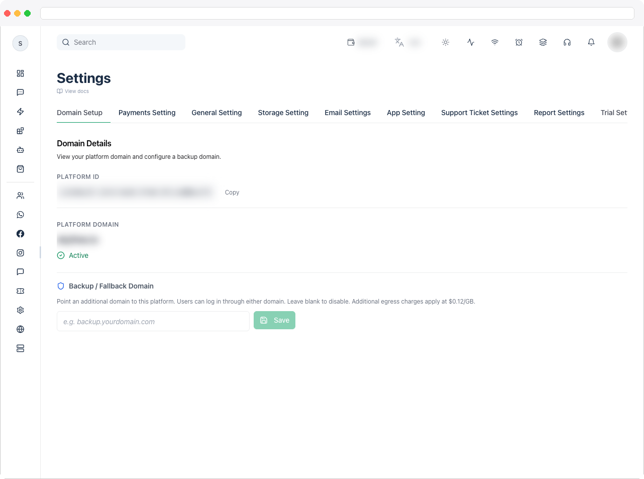 Payments Setting tab showing the generated embed code block, the Copy Code button, and the Show Plans toggle