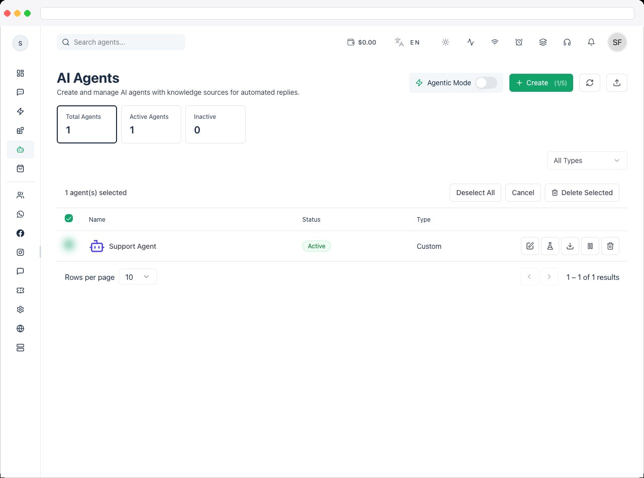 The General tab with Agent Name, Agent Type, and Description filled in