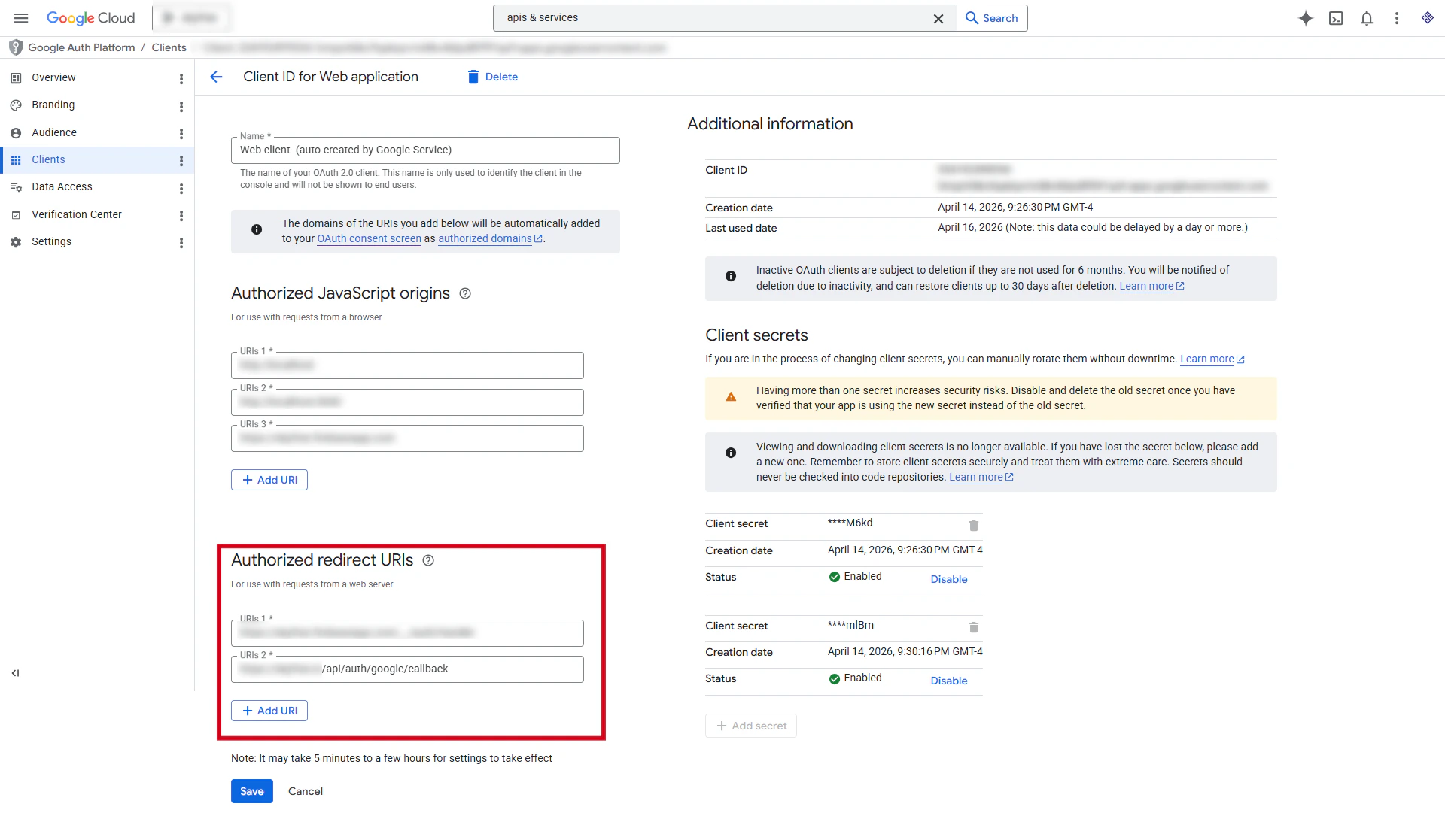 Screencapture Console Cloud Google Auth Clients 534192499054 Hmqmfdkc9qabqvrmt8kv8dpd8f991qs9 Apps Googleusercontent Com 2026 04 23 21 13 33 Edit
