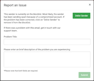 Delist Sender button for ESA blocks