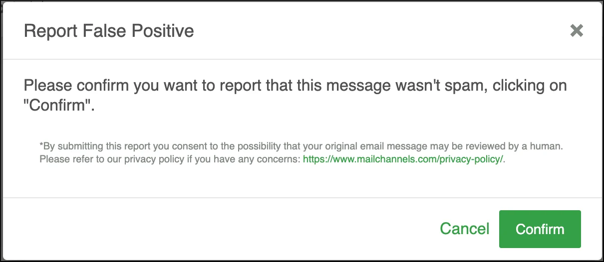 Not Spam confirmation