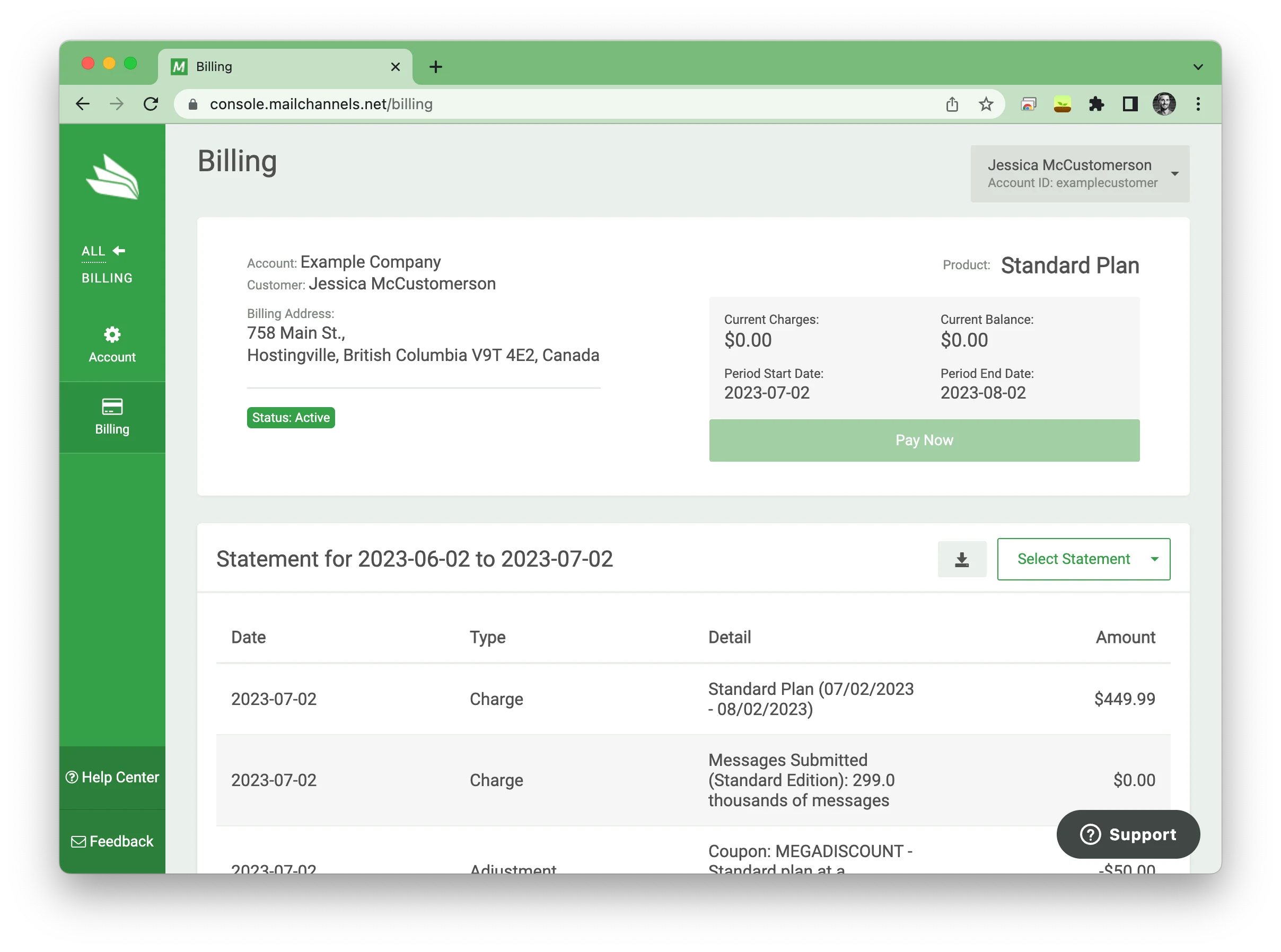 Statement section in the Host Console