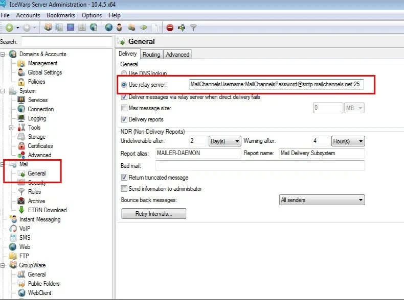 IceWarp relay server configuration