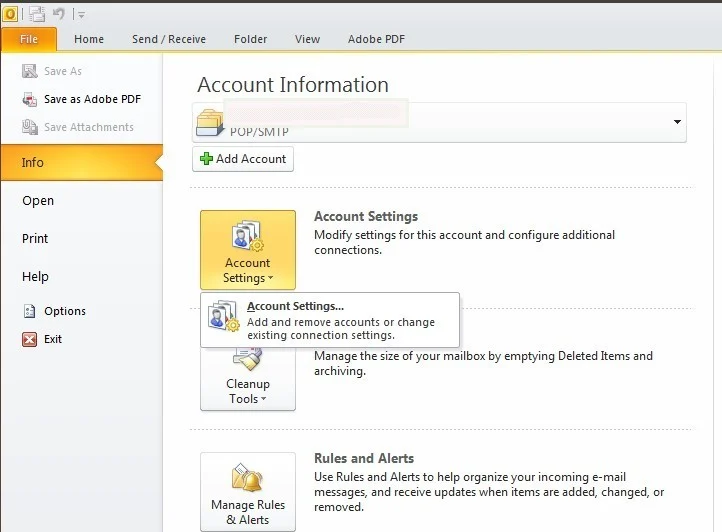 Outlook 2010 Account Settings