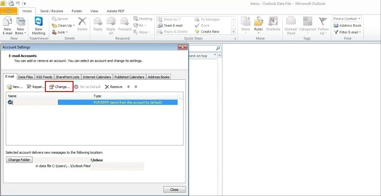 Outlook 2010 account list
