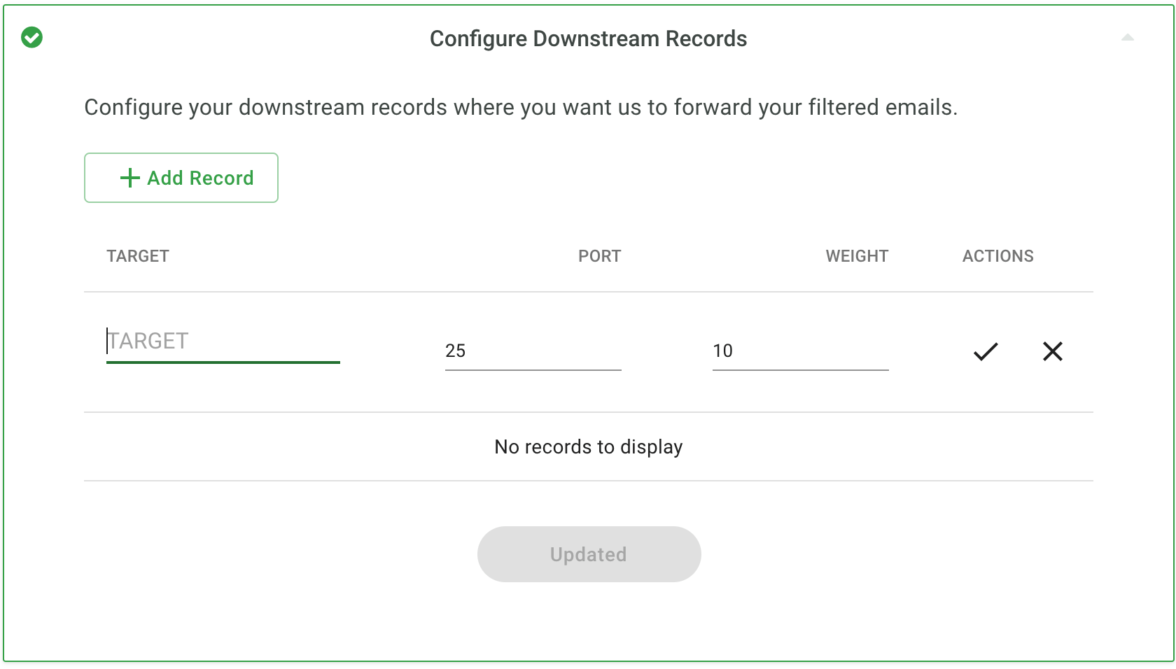 Configure Downstream Records panel