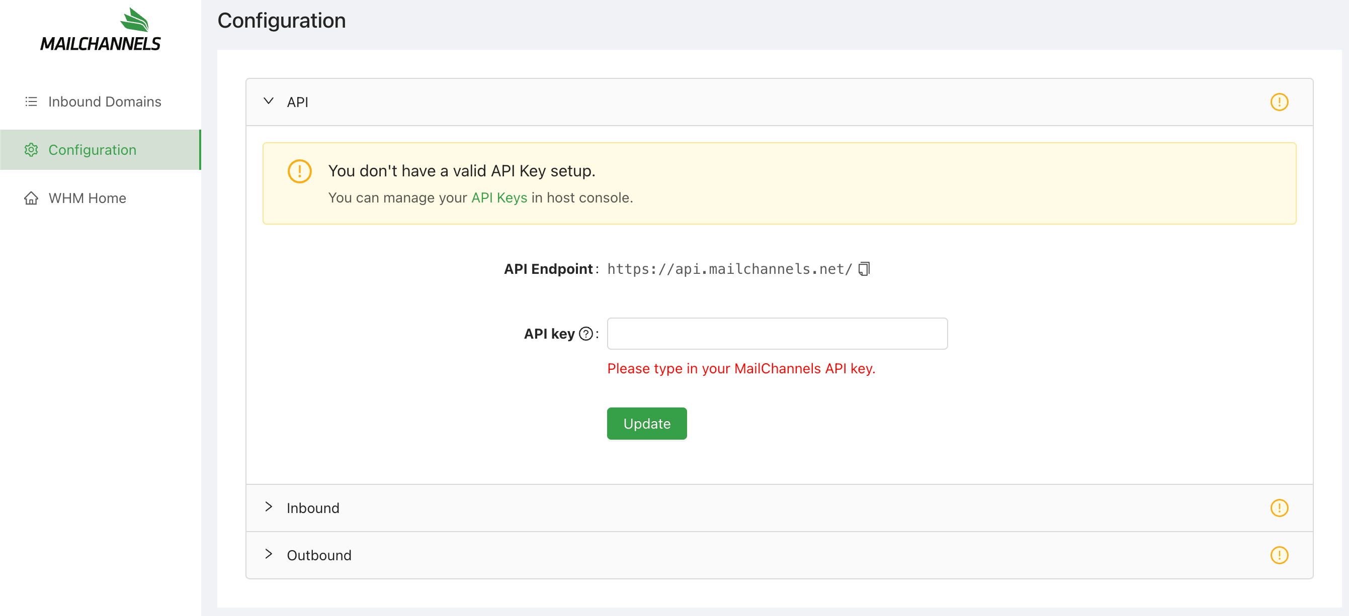 API configuration panel showing the API key input field
